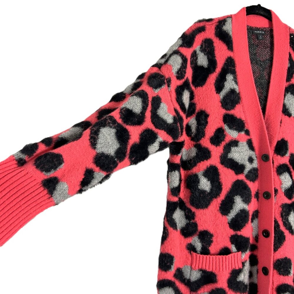 Torrid Pink Leopard Print Button Front Cardigan 2… - image 2